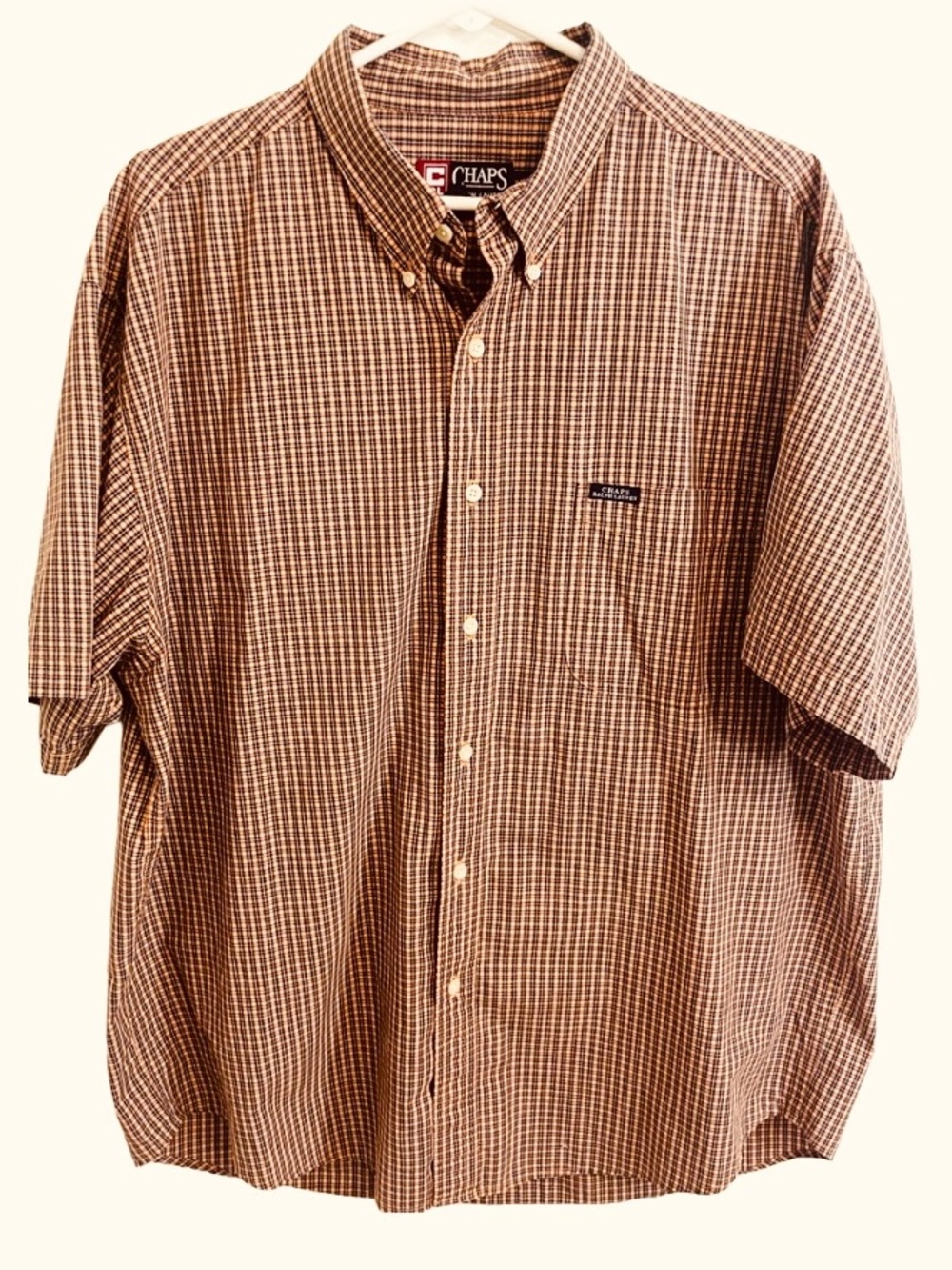 Vintage Chaps Ralph Lauren Y2K Men's Orange Plaid Check Sleeve Button Down Shirt
